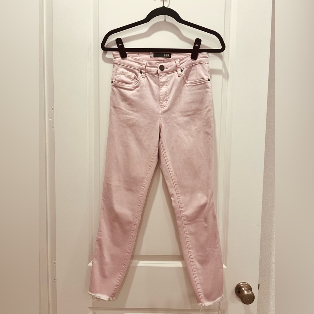 KUT From The Kloth Blush Pink Cropped Jeans Raw Hem High Rise Size 2